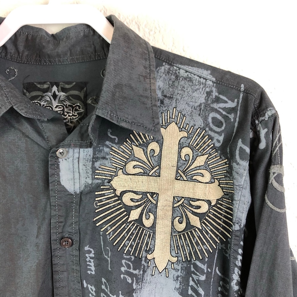Roar Grey Crosses Long Sleeve Button Up Shirt
